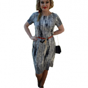 Rochie casual, material fin cu imprimeu bleumarin pe fond alb