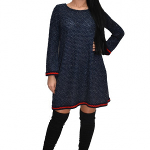 Rochie de iarna cu insertii argintii,nuanta bleumarin