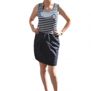 Rochie de vara cu design de dungi orizontale bleumarin-alb