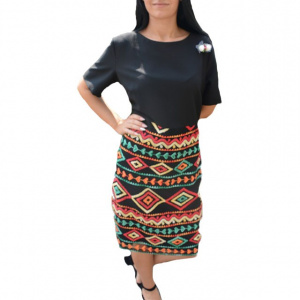 Rochie de zi cu imprimeu traditional,culoarea neagra