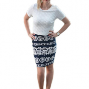 Rochie de zi, design de doua piese, in culori de bleumarin si alb