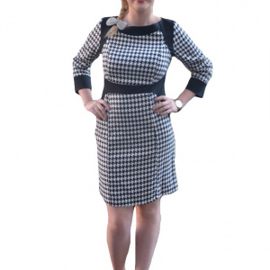 Rochie de zi, moderna, cazual, material pepit, nuanta de alb-negru