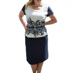 Rochie eleganta de culoare alba cu design dantelat bleumarin