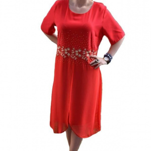 Rochie eleganta de nuanta rosie cu strasuri aplicate in fata