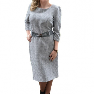 Rochie eleganta gri deschis, design deosebit cu paiete si curea