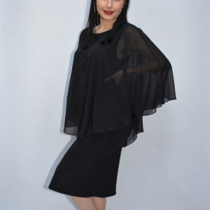 Rochie eleganta Olivia din voal si insertii de strasuri,negru