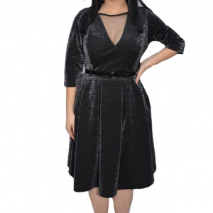 Rochie eleganta Tava,cu sclipici,negru-argintiu