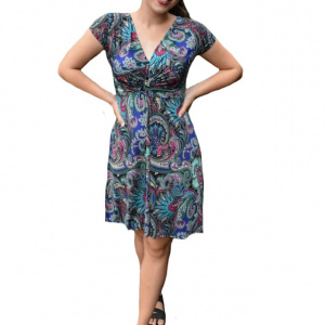 Rochie Eleonor cu imprimeu abstract ,nuanta de albastru