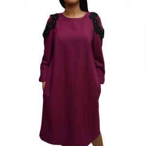 Rochie fashion cu insertie tip plasa la umar si aplicatii florale