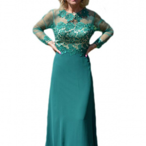 Rochie fashion de seara, verde, model lung cu broderie 3D