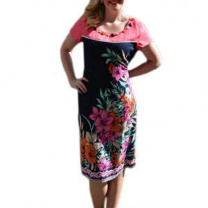 Rochie feminina, de culoare bleomarin-corai cu imprimeu floral