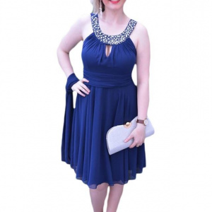 Rochie fina de culoare bleumarin, model scurt de gala, din voal