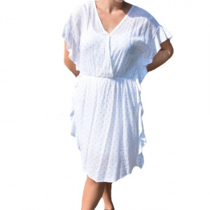 Rochie Paula, din bumbac, imprimeu cu stelute, nuanta alb