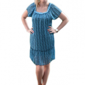 Rochie vaporoasa de vara, de culoare albastra, cu croi drept