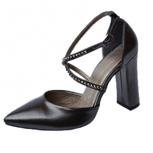 Sandale elegante negru sidef cu barete si strassuri