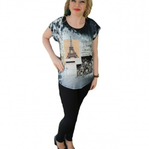 Tricou chic, nuanta neagra, design tineresc, croi usor cambrat