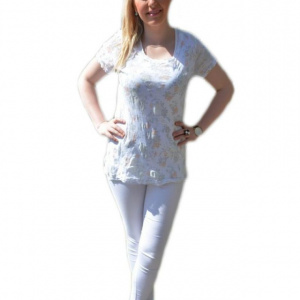 Tricou modern, doua piese de culoare alba, marime universala