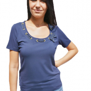 Tricouri casual, croi drept pe corp, albastre, bleumarin