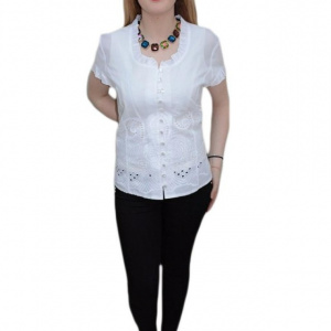 Bluza cu maneca scurta, nuanta de alb, design floral