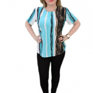 Bluza cu maneca scurta, nuante alb-albastru-negru