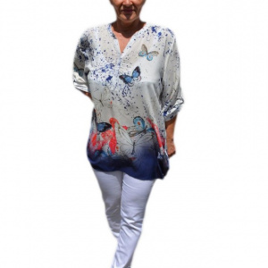Bluza rafinata,design de nasturi, alba cu model de fluturi