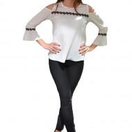 Bluza trendy de ocazie, model tineresc cu design negru pe fond alb