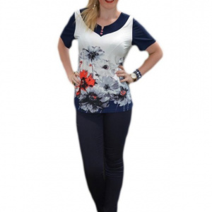 Bluza trendy din material racoros, bleumarin cu design colorat
