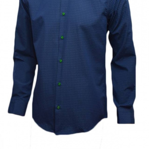 Camasa bleumarin cu imprimeu de buline verzi, model slim
