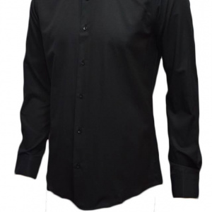 Camasa neagra cu maneca lunga, model slim, design de buline