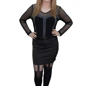 Fusta neagra din material cu aspect satinat cu design de dungi