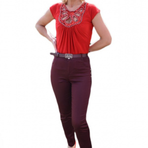 Pantalon chic, de culoare mov, cu design de strasuri aplicate
