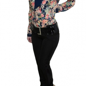 Pantalon rafinat, nuanta de negru, paiete trendy aplicate lateral
