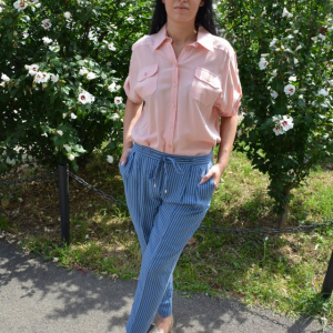 Pantaloni lung, confortabil cu croi pe picior, nuanta de bleumarin