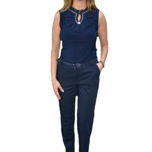 Pantaloni office Medeline cu croi drept,nuanat de bleumarin
