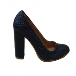 Pantof bleumarin cu model de piele de reptila iesit usor in relief