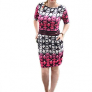 Rochie casual, feminina , cu imprimeu grafic roz-gri