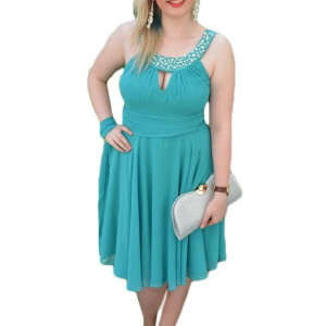 Rochie de seara masura mare, model scurt de nuanta turcoaz
