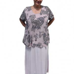 Rochie de vara culoare de pudra cu imprimeu gri