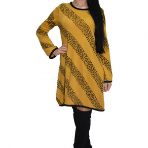 Rochie de zi cu imprimeu in dungi ,nuanta de galben