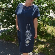 Rochie de zi cu imprimeu modern, culoare bleumarin