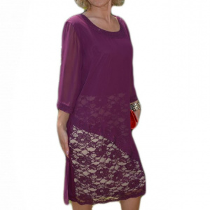 Rochie eleganta din voal si dantela mov cu captuseala bej