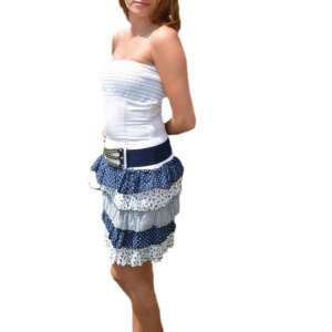 Rochie fara maneci, nuanta de bleumarin-alb, volanase