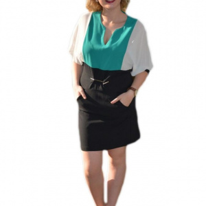 Rochie feminina, de culoare negru-turcoaz, mini