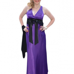 Rochie lunga de seara ,rafinata mov cu cristale negre