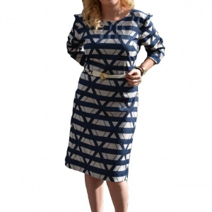 Rochie office, de culoare bleumarin, cu imprimeu in tesatura
