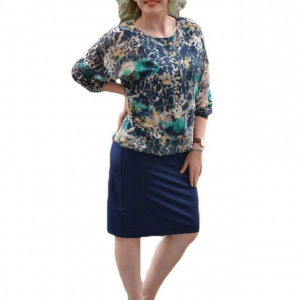 Rochie rafinata, bleumarin-crem-turcoaz lejera