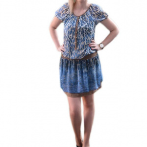 Rochie scurta de zi, din voal, imprimeu animal-print