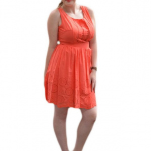 Rochie tinereasca din bumbac, culoare corai, model scurt, lejer