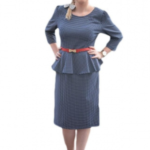 Rochie tip costum masura mare cu imprimeu pepit bleumarin-alb