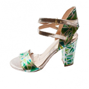 Sanda fashion de culoare verde deschis, cu toc inalt, stabil